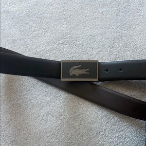 Lacoste Dark Brown Leather Belt with Silver Buckle